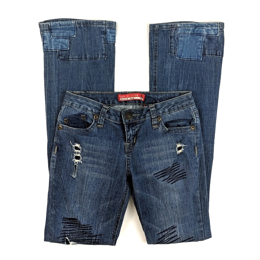 Rockin Denim Distressed Patchwork Flared Jeans 5 - image 1